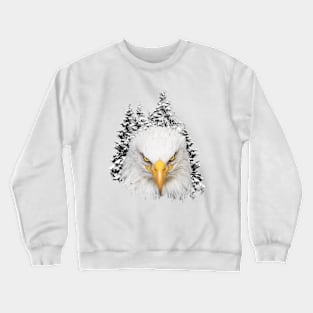 Great bald eagle head in background of snowy pine trees Crewneck Sweatshirt